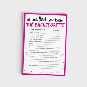 Fun Bachelorette Game - Quiz - Instant Download - 5x7 Printable - Hot Pink & Silver Confetti Design - How Well Do You Know The Bachelorette