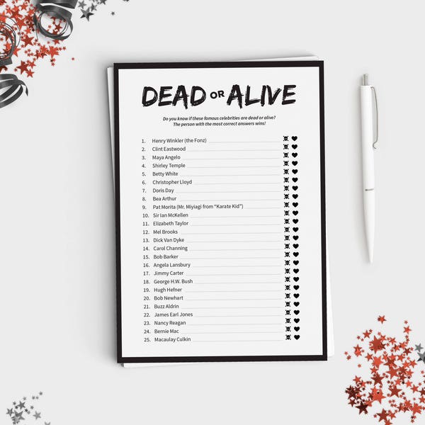 Halloween Game - Dead or Alive - Fun Halloween Party Game for Adults or Teens - Instant Download - 5x7 Printable
