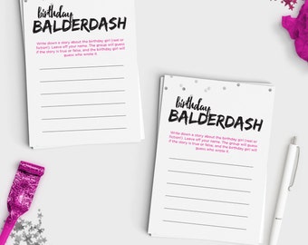 Fun Adult Birthday Game - Balderdash Mini Cards with Sign - Instant Download - Printable - Hot Pink & Silver Confetti Design