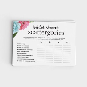 Bridal Shower Game - Printable Scattergories Game - Floral Design - Instant Download - Wedding Shower Game - 5x7 Printable