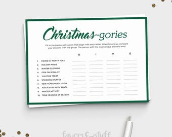 Fun Christmas Party Game - Christmas Scattergories - Instant Download - 5x7 Printable - Fun Christmas Party Game for All Ages - Adult Xmas