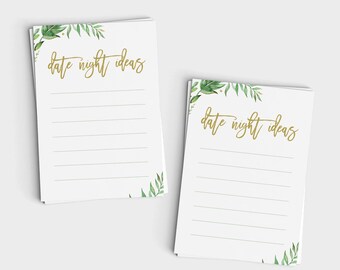 Date Night Ideas - Advice Card - Instant Download - Modern Greenery Garden Design - Wedding Shower Game - Mini Cards - Print at Home