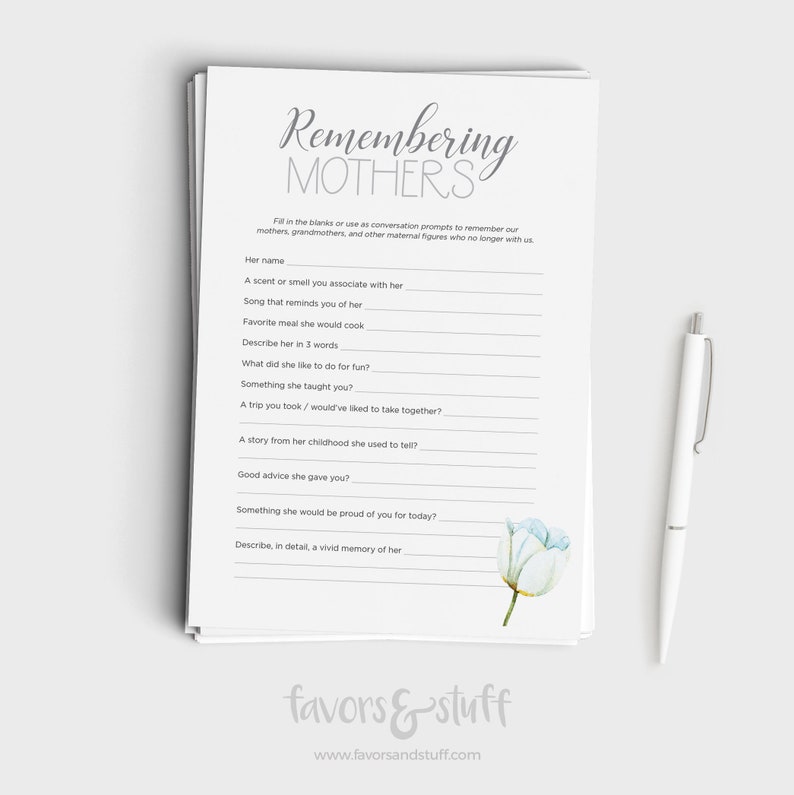 Remembering Mothers Mother's Day Activity to Remember Mothers and Grandmothers no longer with us Instant Download 5x7 Printable image 1