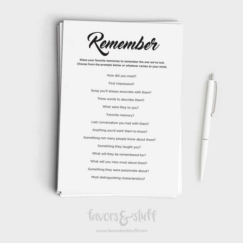 Memorial Activity Honoring Memories of Lost Loved Ones Printable Sympathy Funeral Memorial Celebration of Life Instant Download image 1