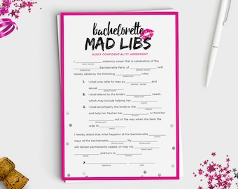 Fun Bachelorette Mad Libs Game - Instant Download - 5x7 Printable - Hot Pink & Silver Confetti Design