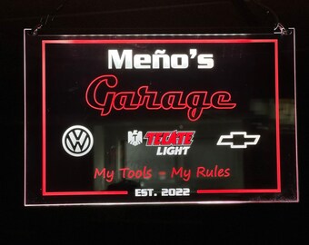 Garage LED Sign | Hanging Personalized Sign | Hanging Mancave Sign |  Dual-Color LED Sign