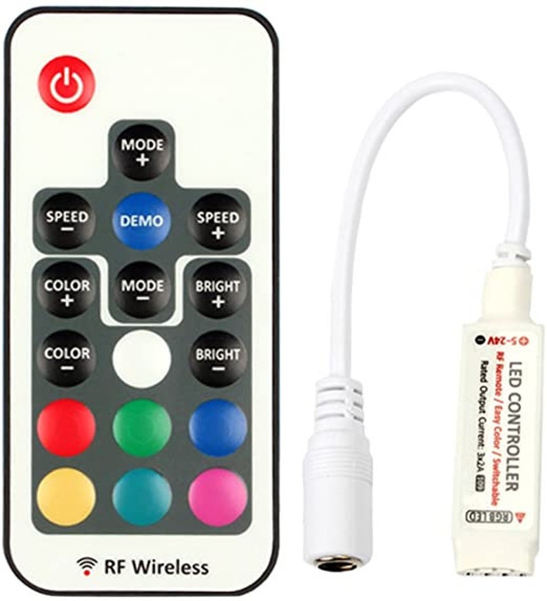 RF Wireless RGB LED Controller with 17-Key Wireless Remote Control Dimmer for 5050 Strip Lights