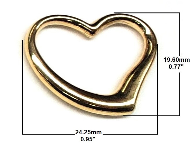 14k Solid Gold Large Open Heart Pendant Charm