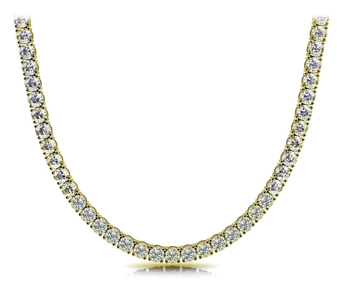 Yellow Gold Tennis Solid Gold 18 Necklace Etsy