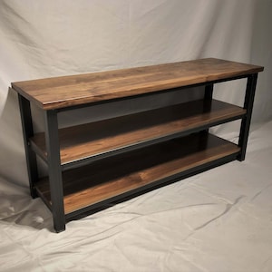 Thornton Industrial Hardwood Media Shelf / Minimalist Wood & Metal TV Stand Console / Rustic-industrial Sideboard Media Center