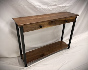 Palmer Minimalist Sofa Table / Industrial Console Table / Hardwood & Carbon Steel Entry Hallway Table