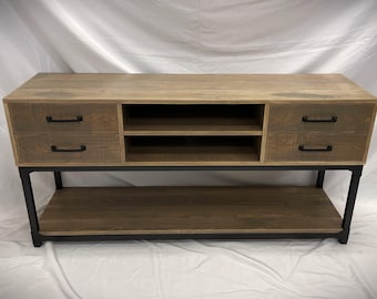 Regula Custom Media Console /  Industrial Credenza / Solid Hardwood & Metal Sideboard / Minimalist Industrial TV Stand Media Center