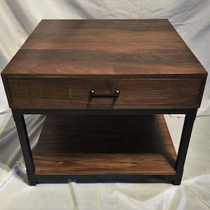 Regula End Table / Industrial Side Table / Minimalist Nightstand / Hardwood & Carbon Steel