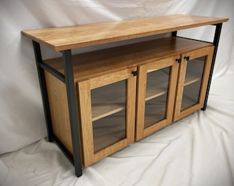 Rockford Industrial Credenza Cabinet/ Media Console / Solid Hardwood & Metal Sideboard / Minimalist Industrial TV Stand / Sofa table