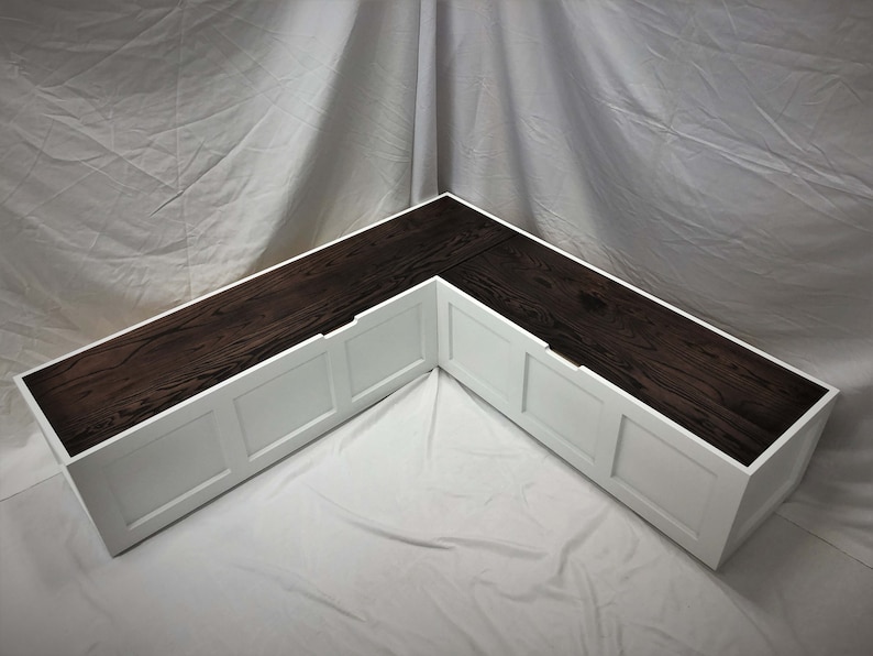 Corner Bench Set / Shaker Banquette Bench / Solid Wood Top-opening Storage Bench / Breakfast Nook / Stained & Painted Wood image 1