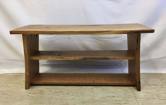 Live Edge Entryway Bench Shoe Storage Reclaim Oak Wood