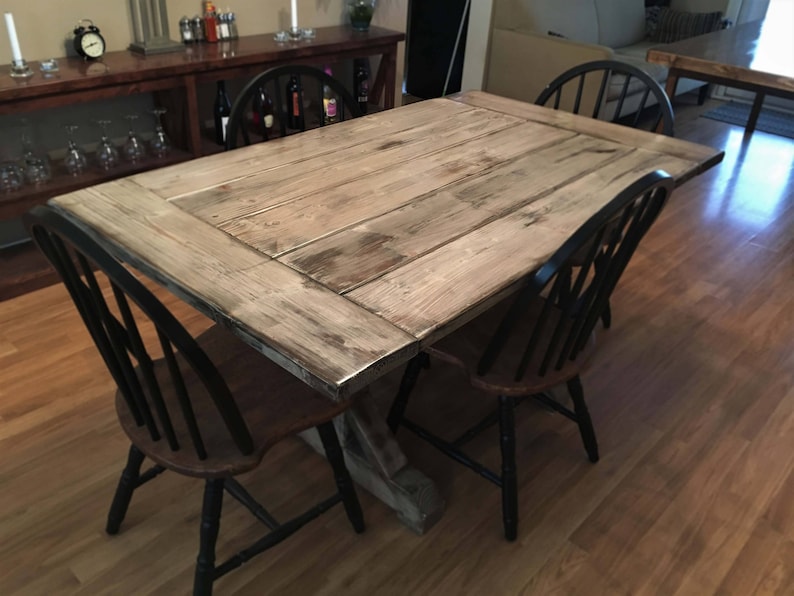 Distressed Wood Farmhouse Table / Trestle Style Kitchen Table Etsy