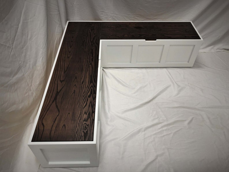 Corner Bench Set / Shaker Banquette Bench / Solid Wood Top-opening Storage Bench / Breakfast Nook / Stained & Painted Wood image 5