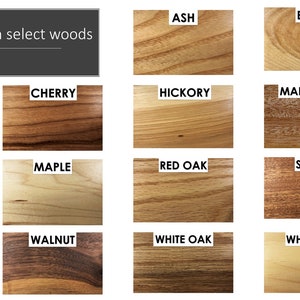 May include: A selection of wood samples, including ash, birch, cherry, hickory, mahogany, maple, red oak, sapele, walnut, white oak, and white pine. Available in select woods.