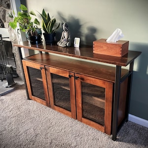 Rockford-SLIM Industrial Credenza Cabinet/ Media Console / Solid Hardwood & Metal Sideboard / Minimalist Industrial TV Stand / Sofa table
