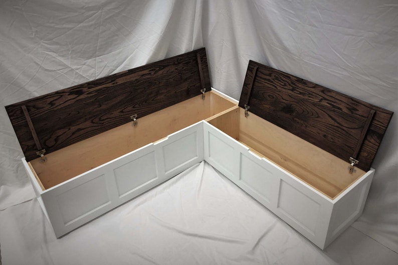 Corner Bench Set / Shaker Banquette Bench / Solid Wood Top-opening Storage Bench / Breakfast Nook / Stained & Painted Wood image 7