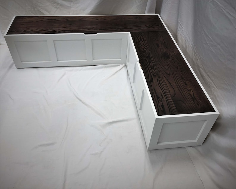 Corner Bench Set / Shaker Banquette Bench / Solid Wood Top-opening Storage Bench / Breakfast Nook / Stained & Painted Wood image 4