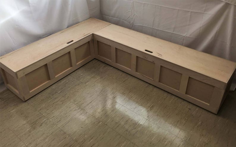 Corner Bench Set Shaker Banquette Top Opening Storage Breakfast Nook Unfinished Bare Wood Maple Hardwood