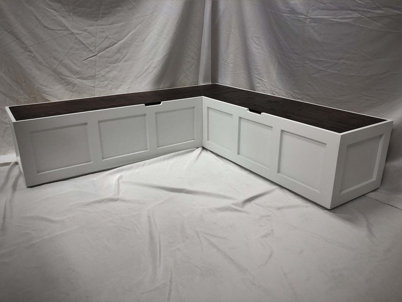Corner Bench Set / Shaker Banquette Bench / Solid Wood Top-opening Storage Bench / Breakfast Nook / Stained & Painted Wood image 2