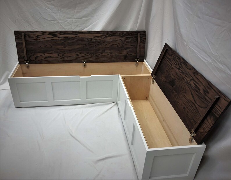 Corner Bench Set / Shaker Banquette Bench / Solid Wood Top-opening Storage Bench / Breakfast Nook / Stained & Painted Wood image 8
