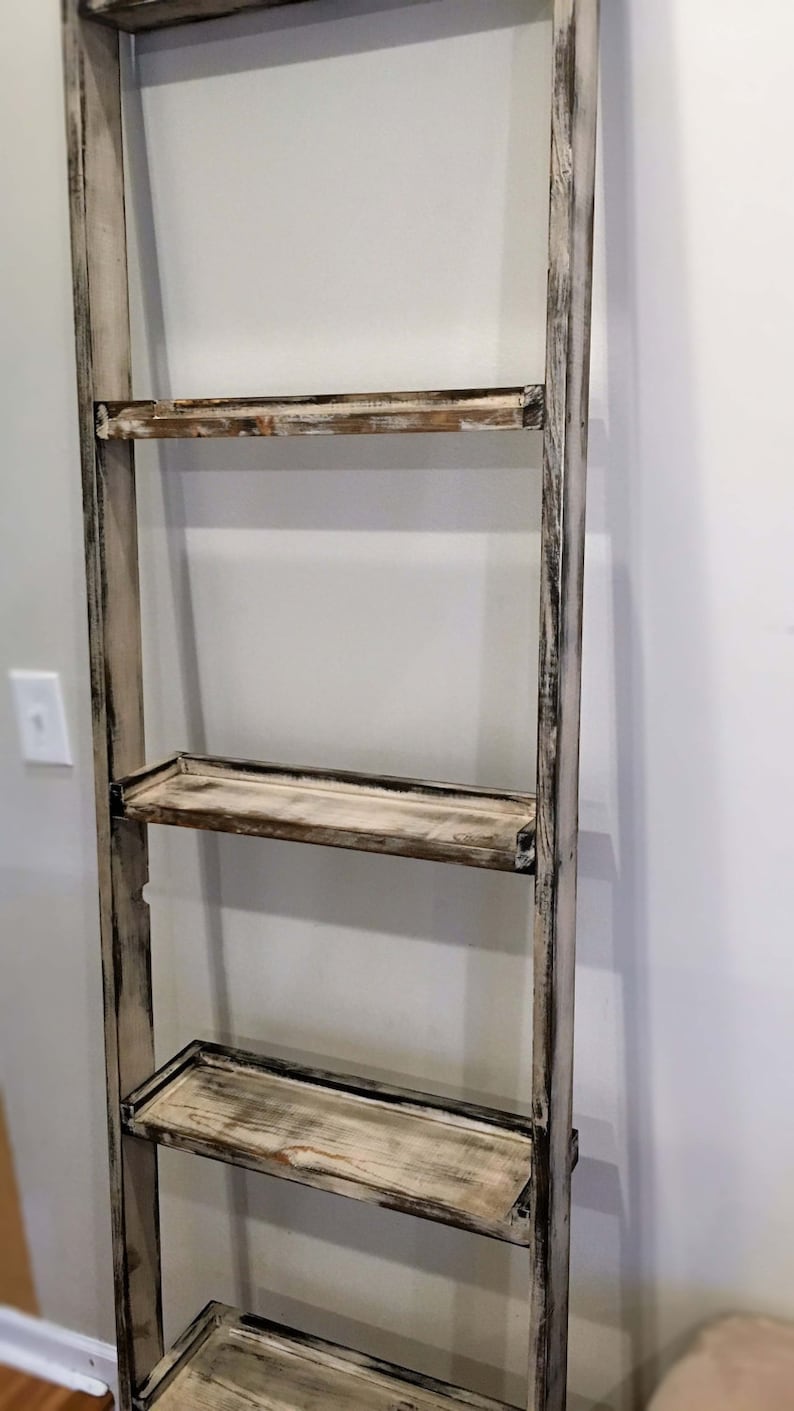 Distressed Wood Ladder Shelf wall Mounted Etsy