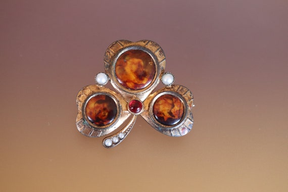 Victorian Gold Filled Clover Memorial Brooch - Lu… - image 1