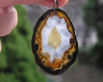 Vintage Agate Slice Medallion with Silver(950) Chain
