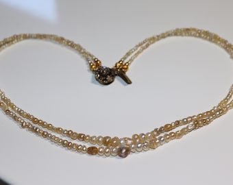 Antique Victorian 2 Strand Saltwater Natural Pearl Necklace with Diamond Tongue Clasp- Arabian Gulf Pearls