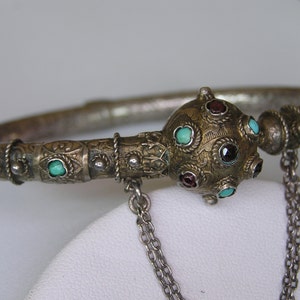 Etruscan Victorian Silver 800 Bracelet with Turquoise and Garnet image 1