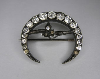 Victorian Silver(900) Crescent Moon Brooch