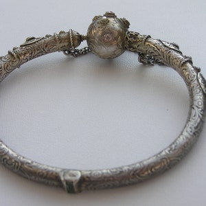 Etruscan Victorian Silver 800 Bracelet with Turquoise and Garnet image 4