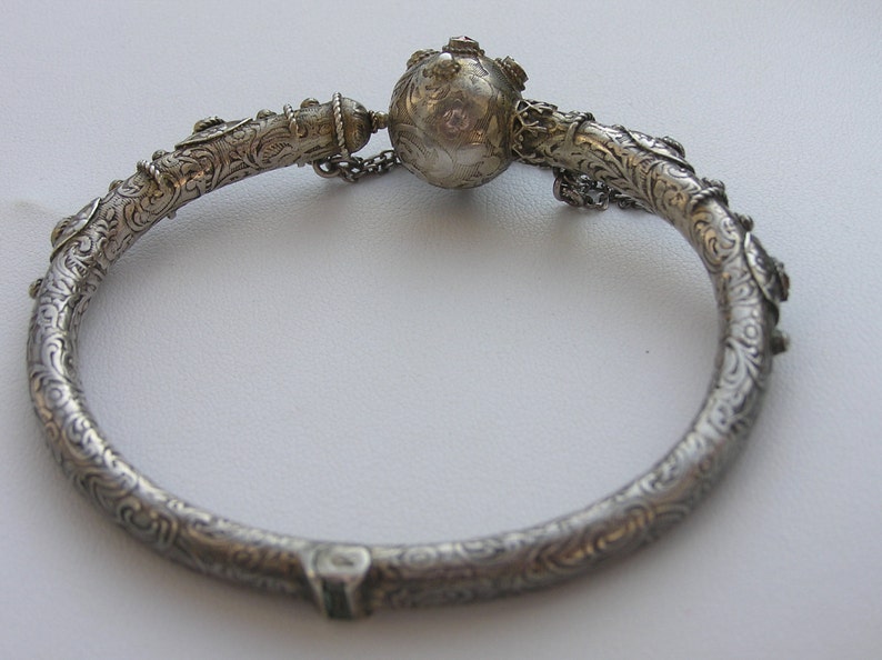 Etruscan Victorian Silver 800 Bracelet with Turquoise and Garnet image 4