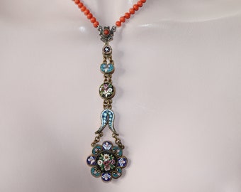 Grand Tour Era-Italian Coral Necklace with Micro Mosaic Medallion Decoration