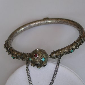 Etruscan Victorian Silver 800 Bracelet with Turquoise and Garnet image 3
