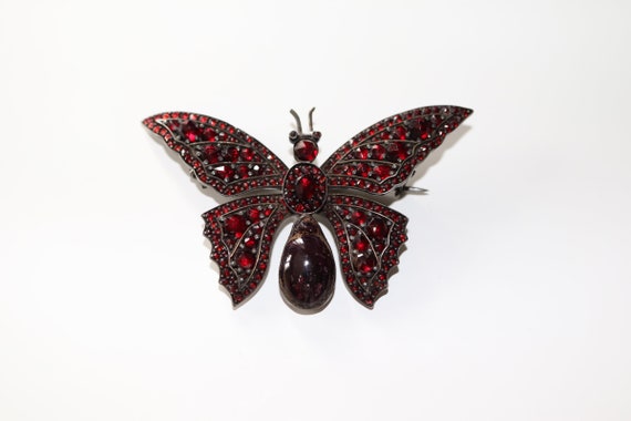 Victorian Antique Bohemian Garnet Butterfly Brooch - Huge Size