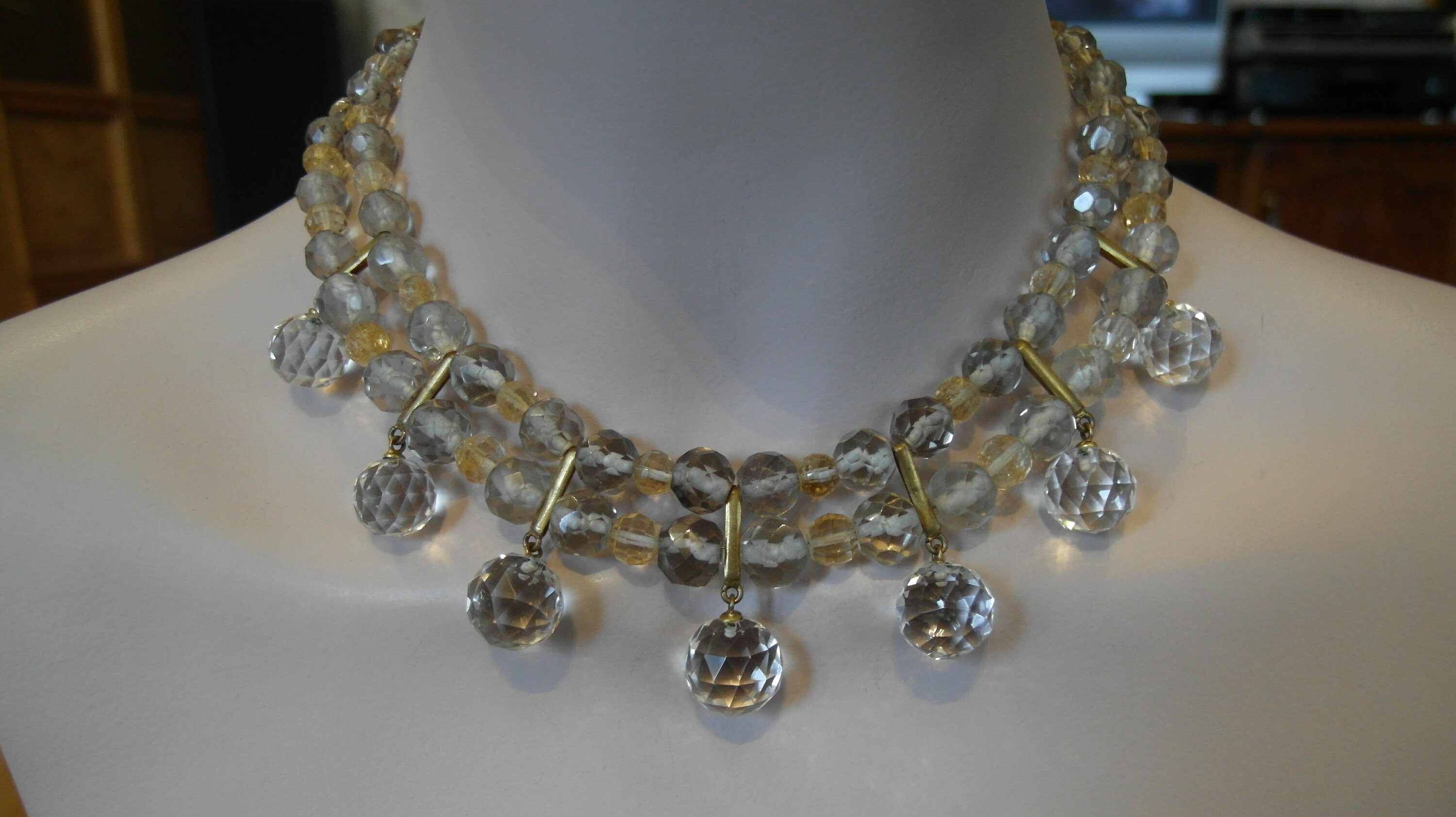 Art Deco Rock Crystal Necklace: Smokey Quartz & Citrine, 1930s