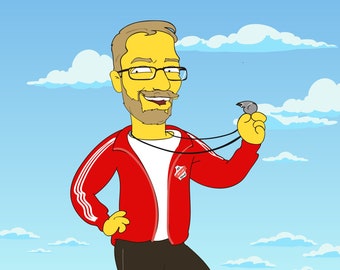Ilustración de dibujos animados personalizada. Retrato de los Simpson. Regalo del padre. Ilustración de caricatura. Idea de regalo para papá. Regalo personalizado para papá. Regalo único para hombres.