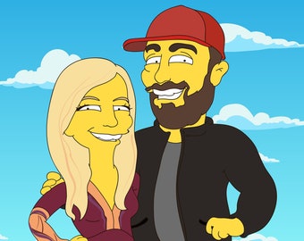 Retrato de 2 personas. Retrato personalizado. Idea de regalo. Retratos ilustrados personalizados. Ilustración personalizada. Regalo de cumpleaños. Retrato de los Simpson