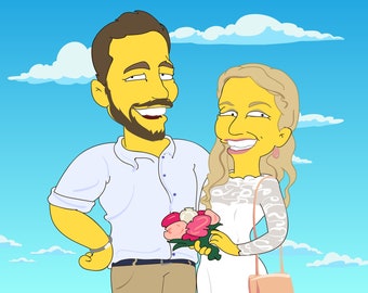 Retrato de 2 personas.Retrato de una foto.Regalo único para él.Ideas de regalos para hombres.Regalo de novio personalizado.El mejor regalo para hombres.Ilustración de dibujos animados