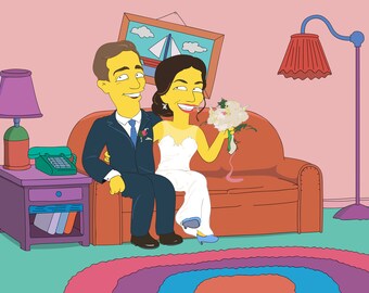 Retrato de 2 personas. Retrato de regalo personalizado para padrinos de boda. Ilustración de dibujos animados personalizada. Retrato de pareja. Regalo de boda. Regalos para él. Regalo para hombre.