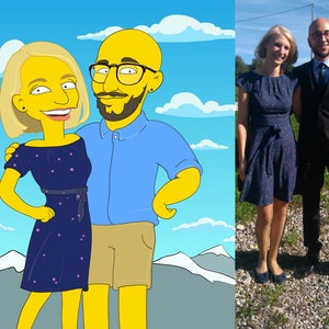 Portrait de 2 personnes. Cadeau d'anniversaire pour lui. Cadeaux d'anniversaire pour mari. Portrait personnalisé des simpsons. Cadeau drôle de mari pour lui