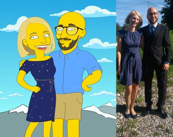 Retrato de 2 personas. Regalo de cumpleaños para él. Regalos de aniversario para el esposo. Retrato personalizado de los Simpson. Regalo divertido para el esposo.