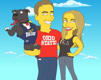 Retrato de 2 personas con mascota. Caricatura Regalo personalizado, retrato de dibujos animados, Retrato personalizado, regalo de Navidad para pareja, regalo para ella,