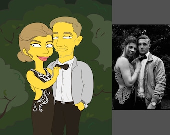 Retrato de 2 personas. Ilustración de pareja de regalo de novio, idea de regalo de Navidad, regalo de aniversario para marido. Retrato personalizado