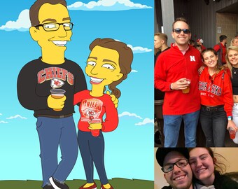Retrato de dos personas. Ilustración de retrato personalizada. Arte personalizado. Regalo único para enamorados. Regalo de bodas. Retrato de los Simpson. Regalo de pareja.